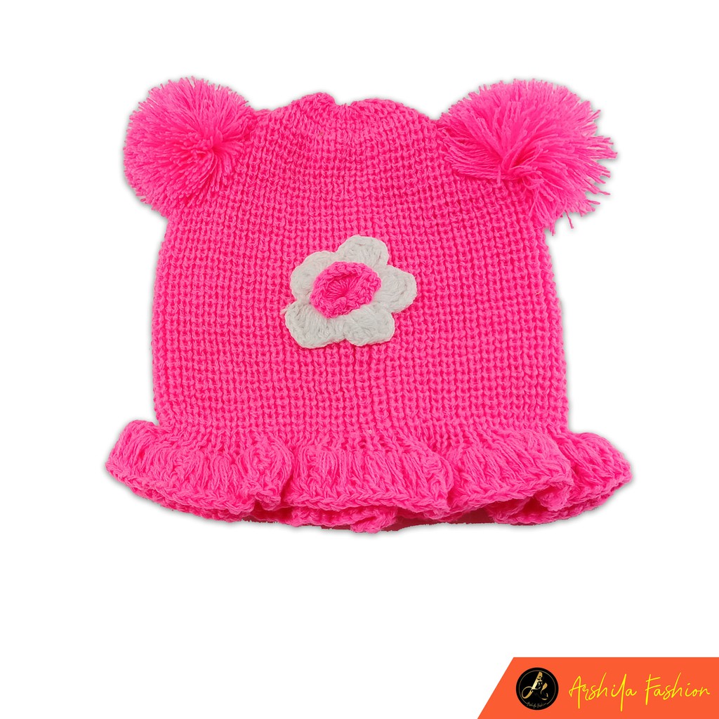 Kupluk Rajut Bayi Perempuan Motif Bunga 0 Sampai 3 Tahun / Kupluk Anak Bayi Motif Bunga