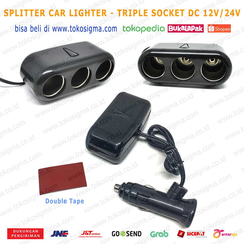 LIGHTER CAR SPLITTER 3 Way TRIPLE SOCKET PERBANYAK CHARGER MOBIL SAVER