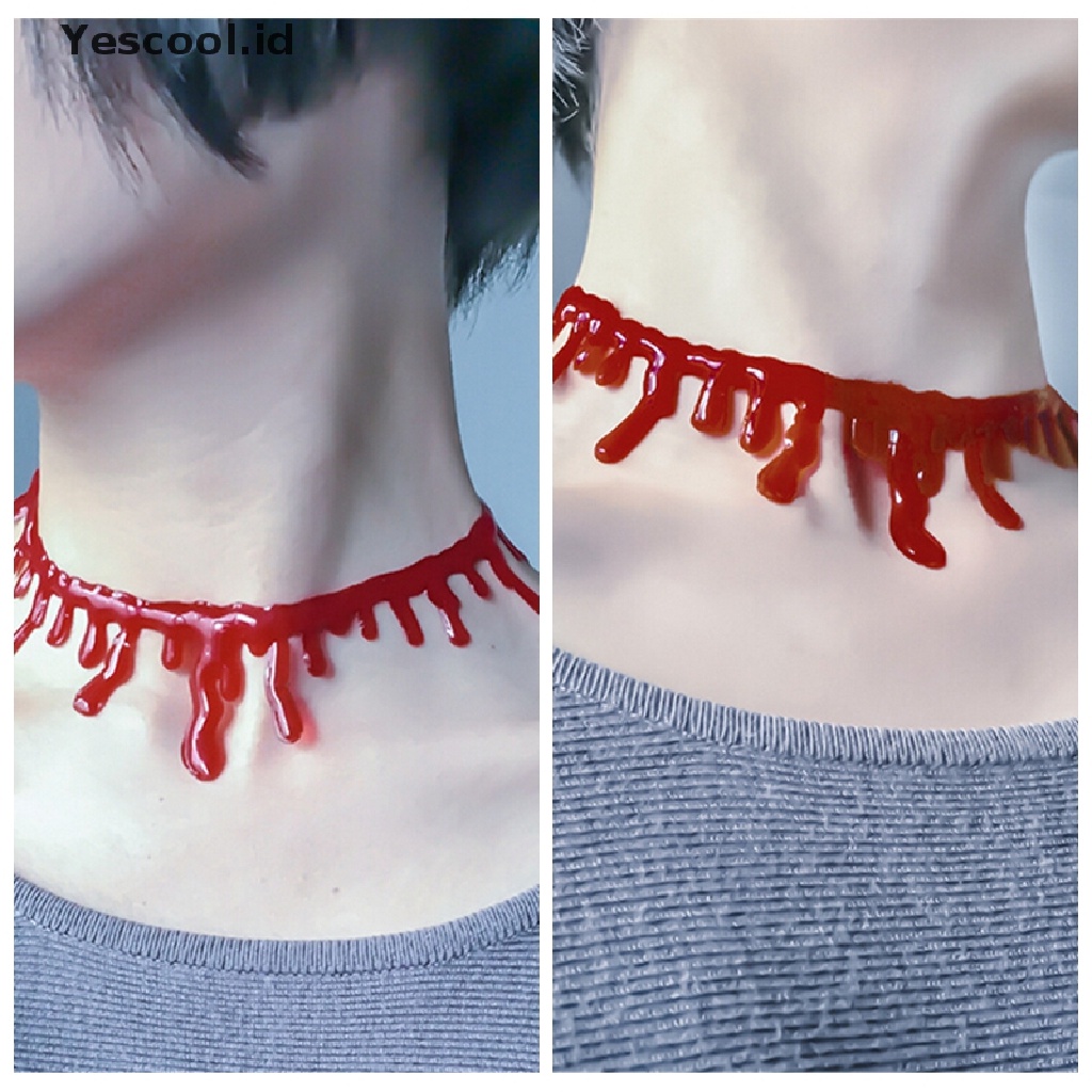 Kalung Choker Desain Darah Kematian Warna Merah Gaya Punk Rock Untuk Pesta Halloween