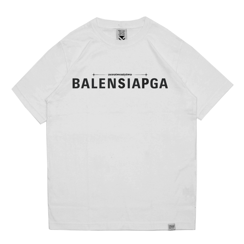 Zerotwentytwo T-Shirt Balensiapga White | Kaos Pria Parodi Plesetan Lucu Logo Baju Tee