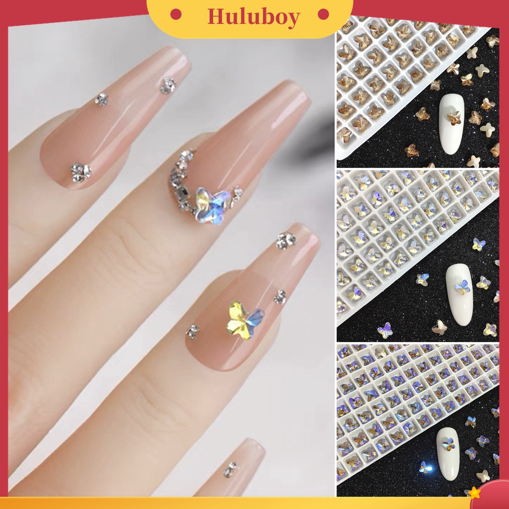 Huluboy Huluboy♡ 50 Pcs Aksesoris Kristal Buatan Bentuk Kupu-Kupu Untuk Nail Art Wanita