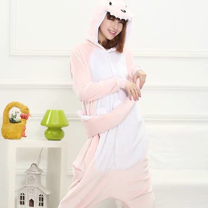 BONEKA KOSTUM ONESIE DINOSAURUS DINO PINK PIYAMA COSPLAY