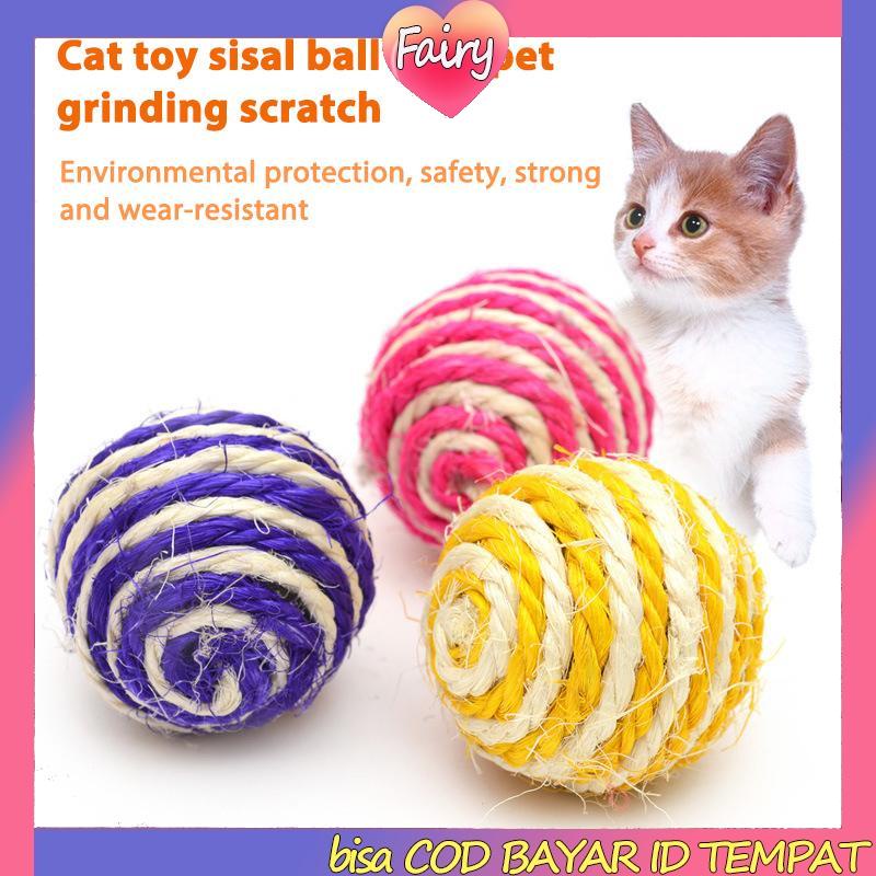 Pencocokan Warna Hewan Peliharaan Bola Sisal Tahan Jatuh Gigitan Kucing Merajut Bola Mainan Kucing Lucu Mainan F