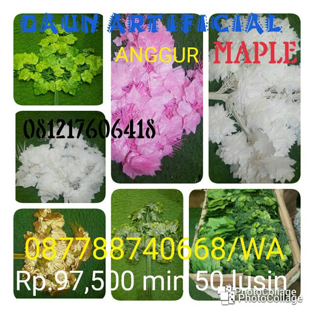 DAUN ARTIFICIAL HIAS DEKORASI ANGGUR MAPLE GOLD PUTIH HIJAU PINK WEDDING HIAS