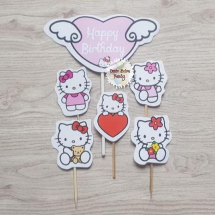 Cake Topper Happy Birthday / Cake Topper Hello Kitty / Hiasan Kue HK