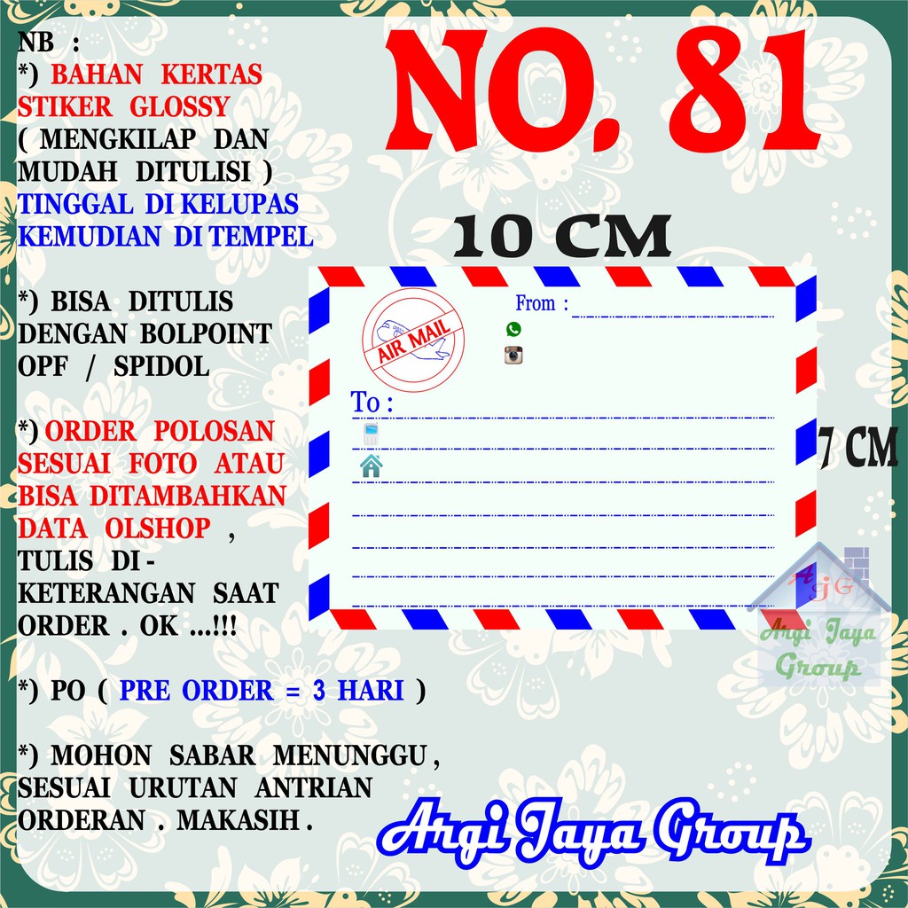 

Stiker Pengiriman - Sticker Alamat Olshop Murah Nomer 81 - 10x7 cm - Glossy