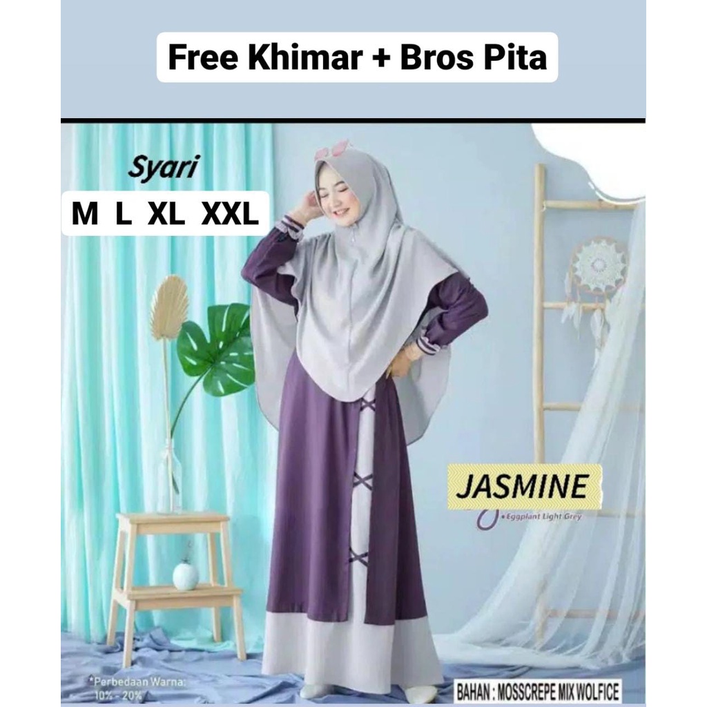 Jasmine Set FREE Khimar - Bisa COD Dress Baju Gamis Syari M L XL XXL Kondangan Nikahan Seragaman Wan
