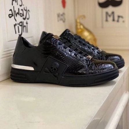 sepatu hitam philipp plein sneaker pria mirror shoes men pp run away type 2022lv P1SHOES