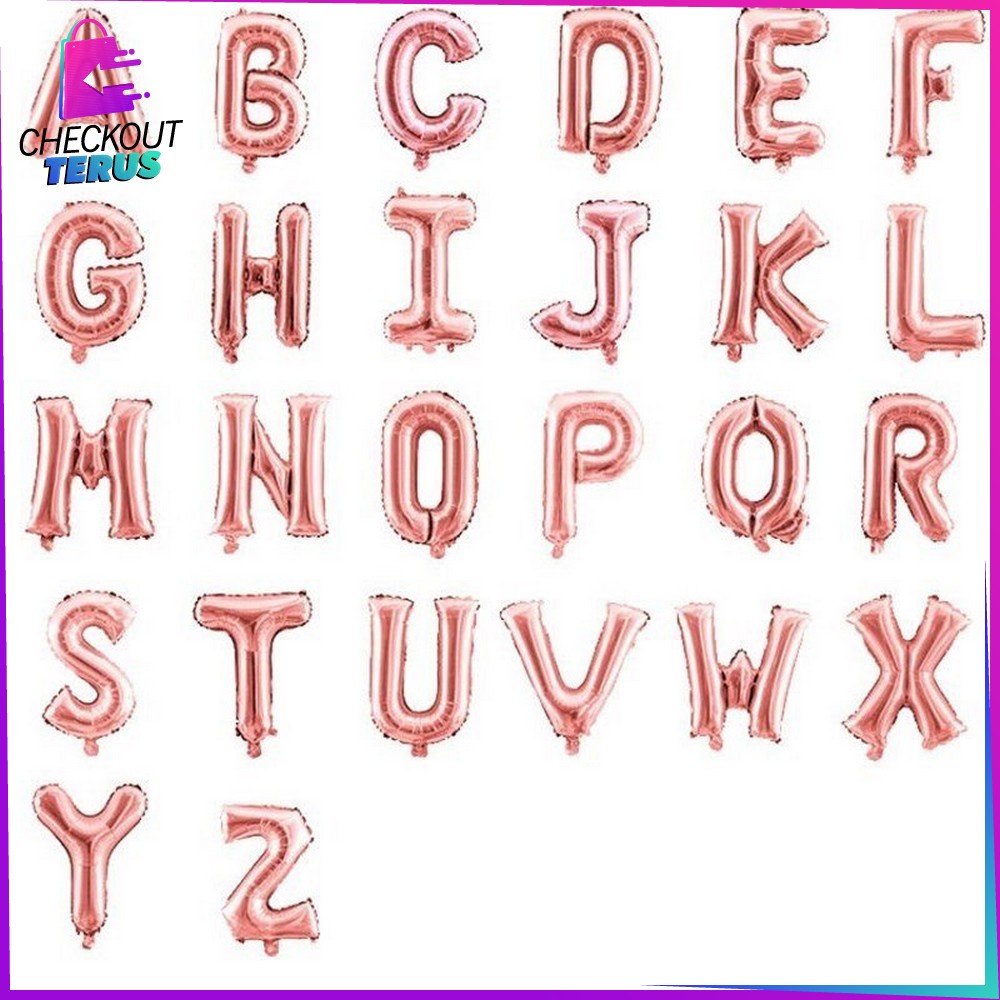 CT C390 Balon Foil Rose Gold Abjad Alphabet Angka Polos Balon Huruf A-Z Balon Foil Angka 0-9 Balon Foil Perlengkapan Ulang Tahun Balon Pesta