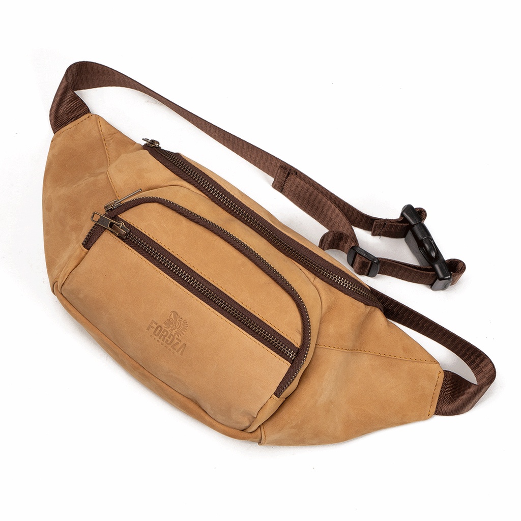 Tas Selempang Pria Kulit Asli Waist Bag Ericho Crazy Horse Leather - Tan