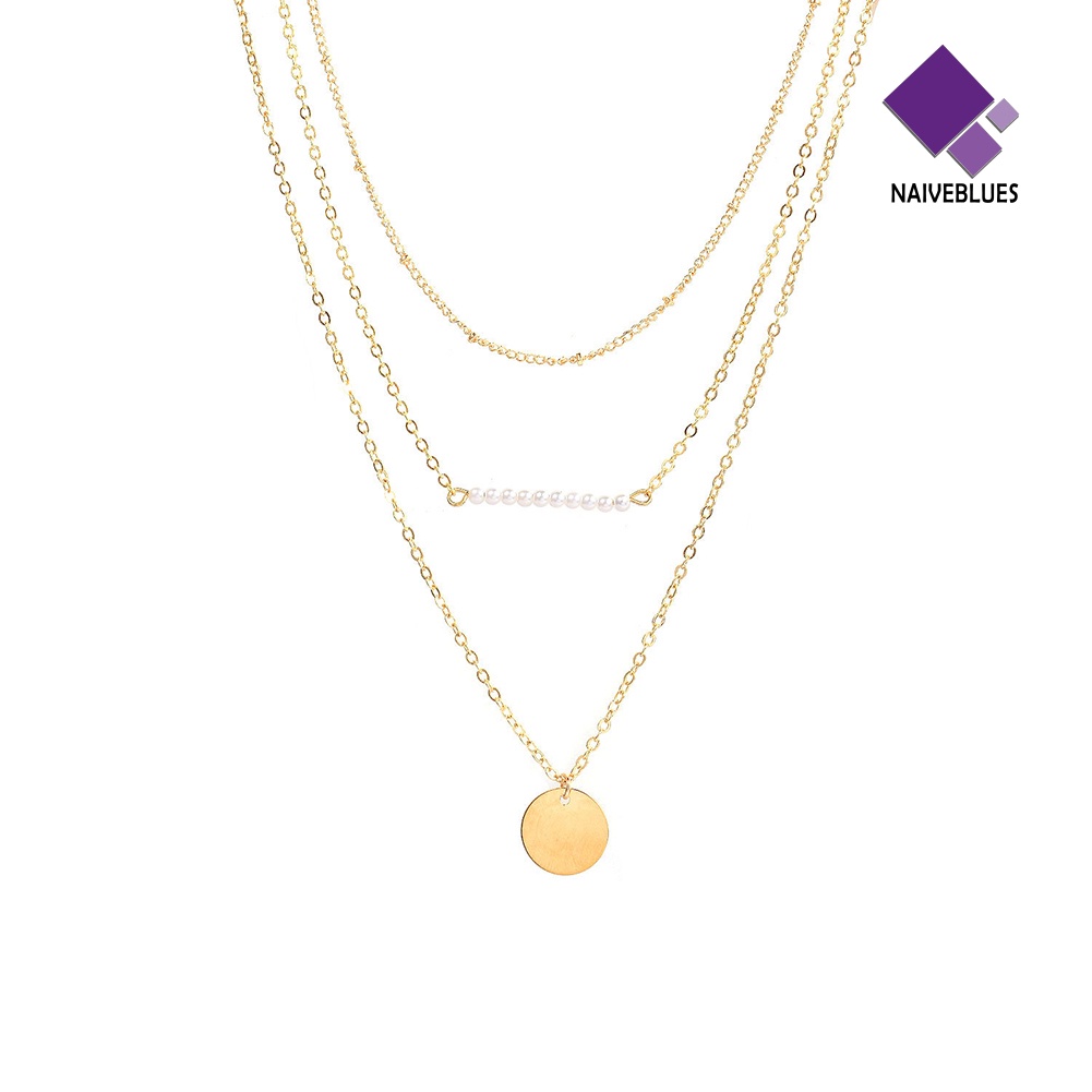 Kalung Tiga Lapis Dengan Liontin Mutiara Imitasi Untuk Wanita