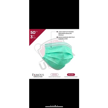 Masker Famous 3 ply isi 50 / Masker Medis