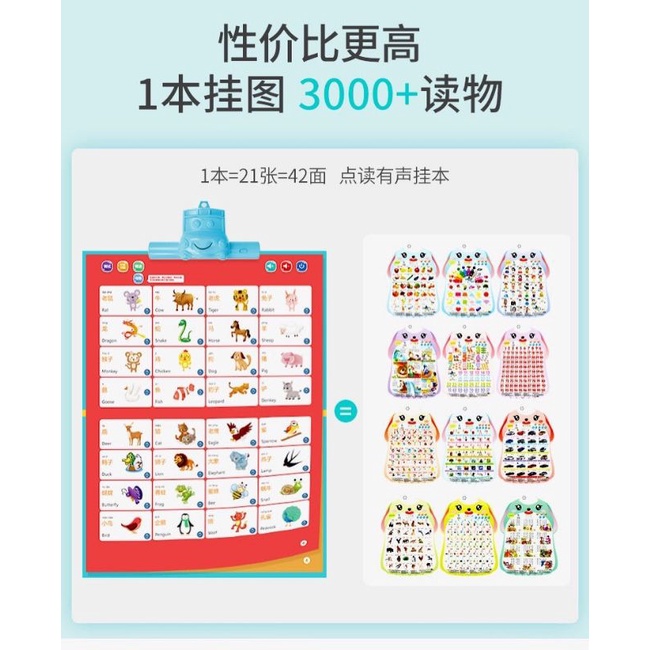 bilingual audio wall chart soundbook mandarin English 3500 content  gift color boxpress and learn and test/happychild