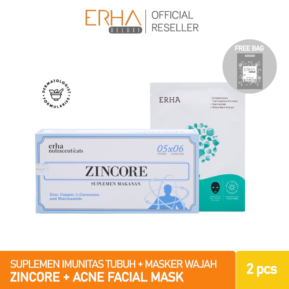 ERHA Suplemen Tubuh &amp; Kulit Jerawat - Zincore &amp; Acne Facial Mask - Masker Wajah Jerawat