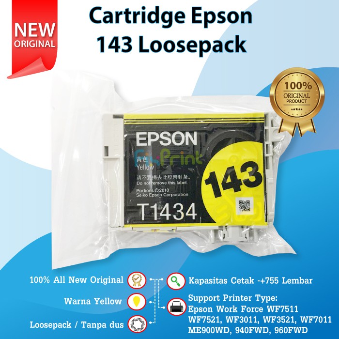 Cartridge Original Loosepack Epson 143 T143 Printer WF7511 WF7521