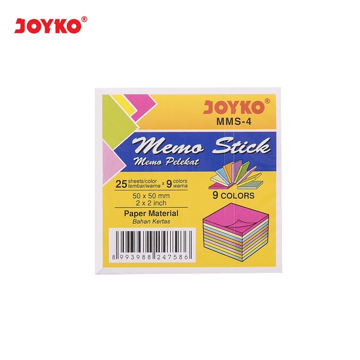 Memo Stick / Sticky Notes Joyko MMS-4 5cm 9 Warna 225 Lembar / Memo Tempel / Kertas Memo