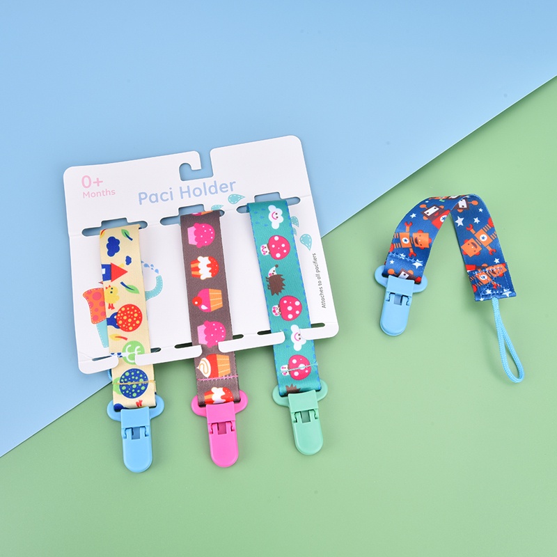 3pcs / Set Klip Penyangga Pacifier Dengan Bahan Plastik Dan Gambar Motif