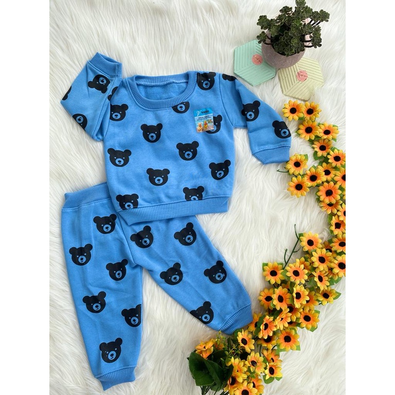 sweater bayi murah lucu motif kepala beruang setelan 3-18bulan