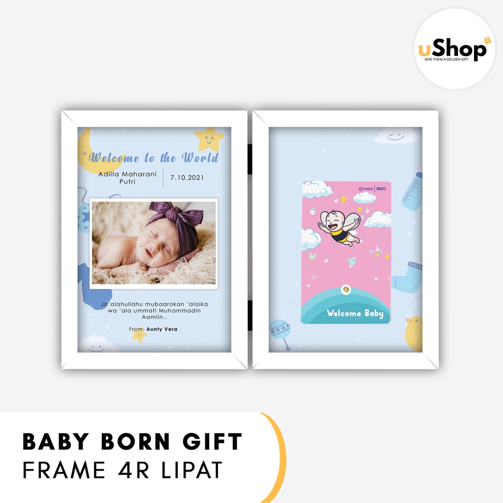 Kado Lahiran Bayi Newborn Kado Baby Newborn Frame 4R Lipat Kado Gift Series Antam Minigold Emas Mini