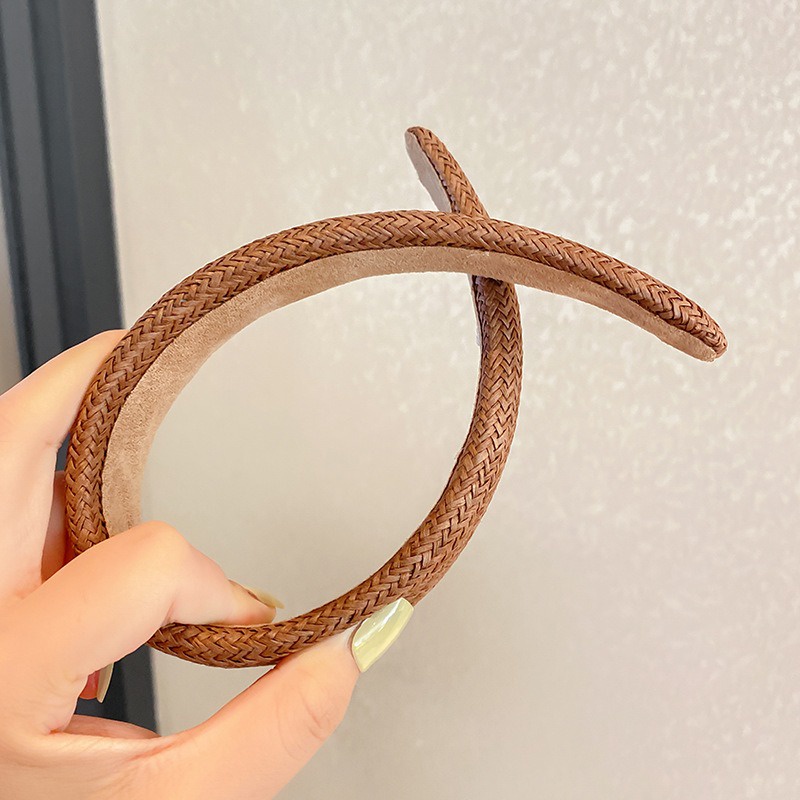 Bando Korea 3.3cm Rotan Tenun Jerami Bandana Headband Busa Lebar Rambut Wanita Dewasa Polos Unik Lucu