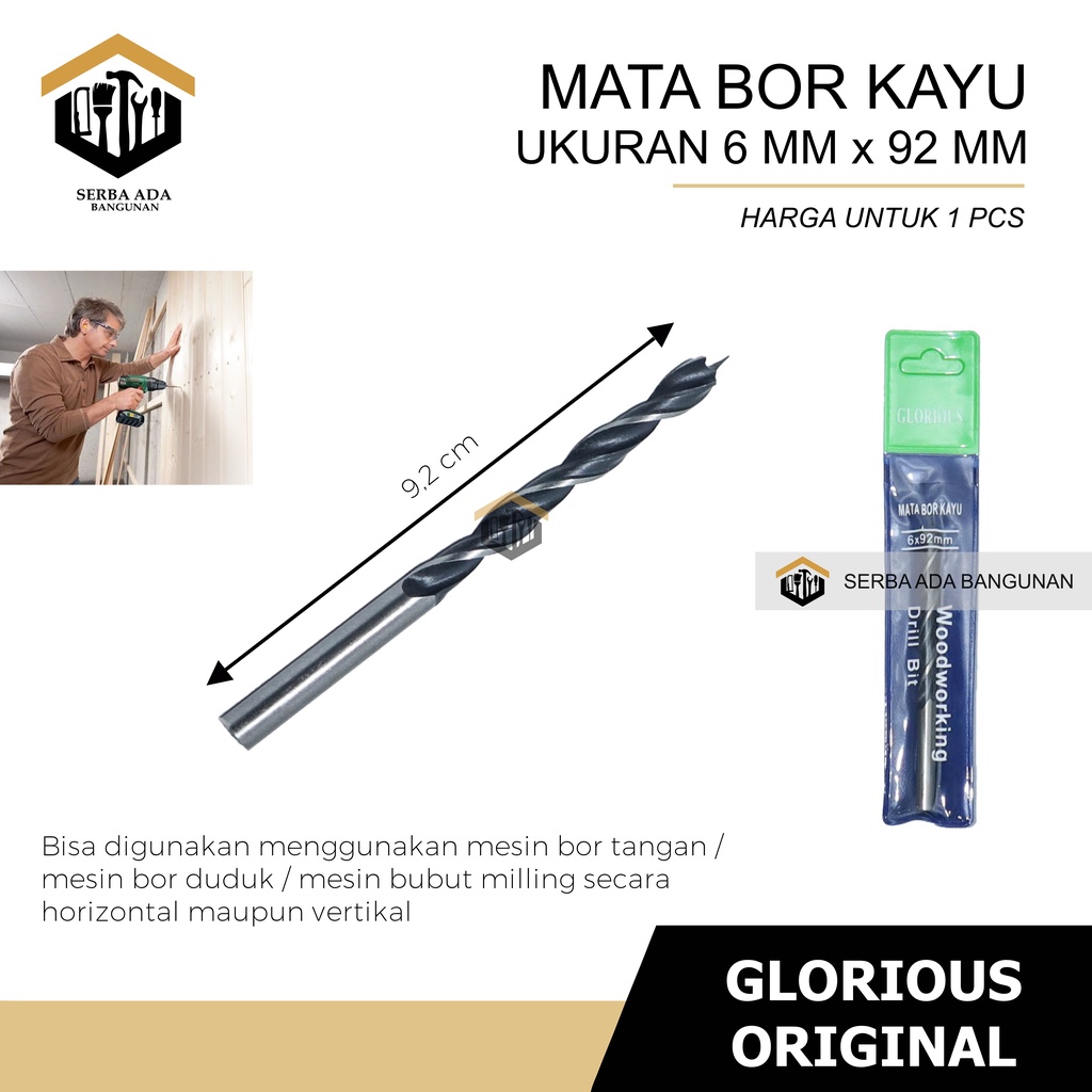 Mata Bor Kayu Glorious 3mm 4mm 5mm 6mm 8mm 10mm 12mm Termurah