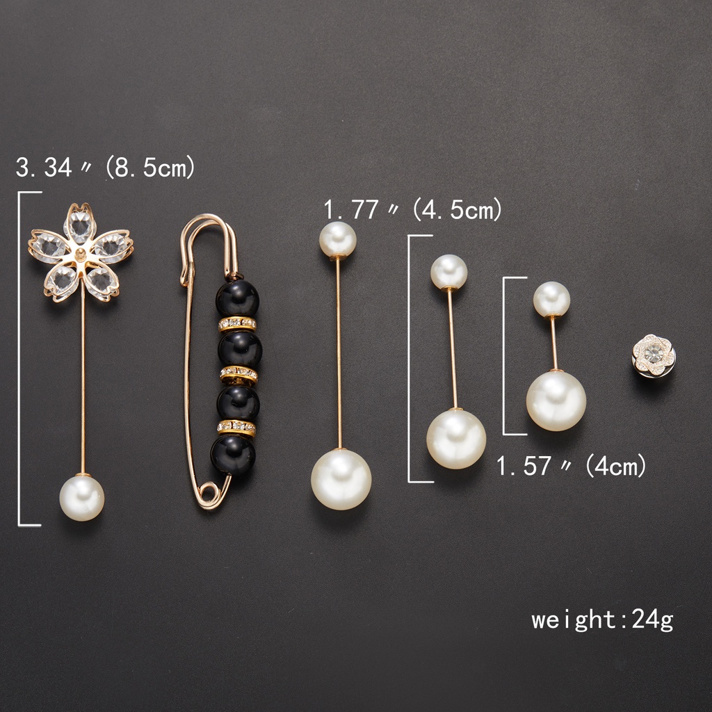 Set of 6 Round Flower Rabbit Badge Pendants with White Imitation Pearls and Rhinestones, One-pin Pins and Big Brooches