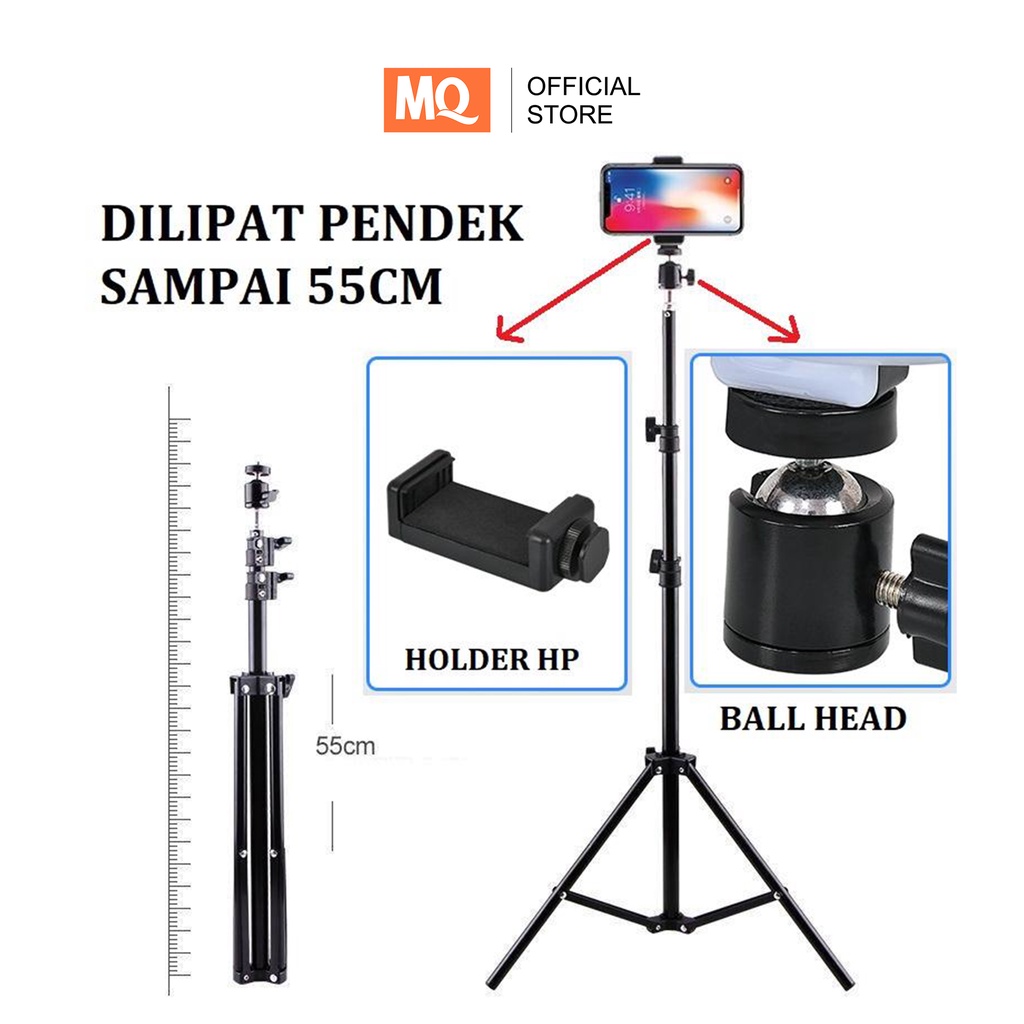 MQ TRIPOD HP 2.1 METER / CAMERA / RINGLIGHT 1.6 METER BAHAN BESI - FREE HOLDER U &amp; BALL HEAD