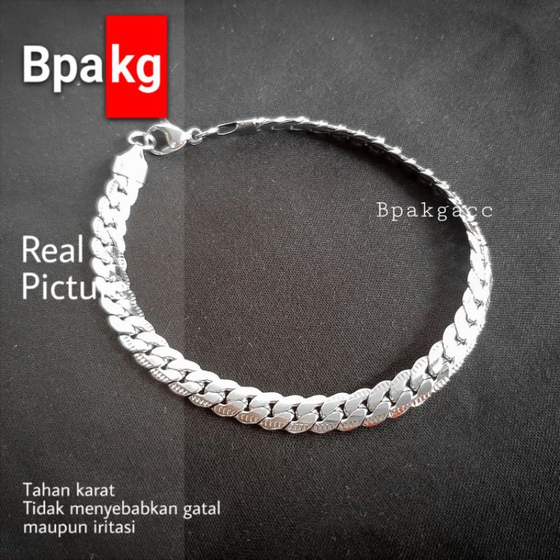 Gelang rantai sisik naga tipis tangan Titanium Pria Wanita Anti karat Silver Besi Putih asli rante