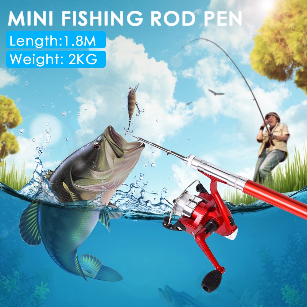 Joran Kail Pancingan Joran Kail Pulpen Pena Ikan Danau Sungai Saku Mini Fishing Rod Pen Portable 1.8m