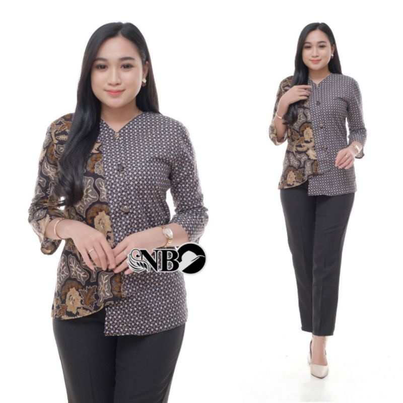 tey-17 Batik wanita ASJ SA HRB026 Kenongo Kemeja Tosca Pendek-Truntum kotak