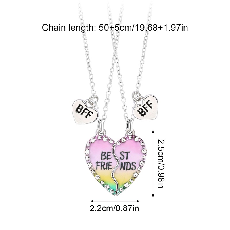 2pcs / Set Kalung Rantai Liontin Hati Motif Tulisan Best Friends Aksen Berlian Imitasi Untuk Wanita