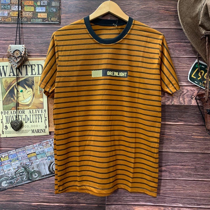kaos distro pria salur t shirt salur T shirt pria greenlight stripe
