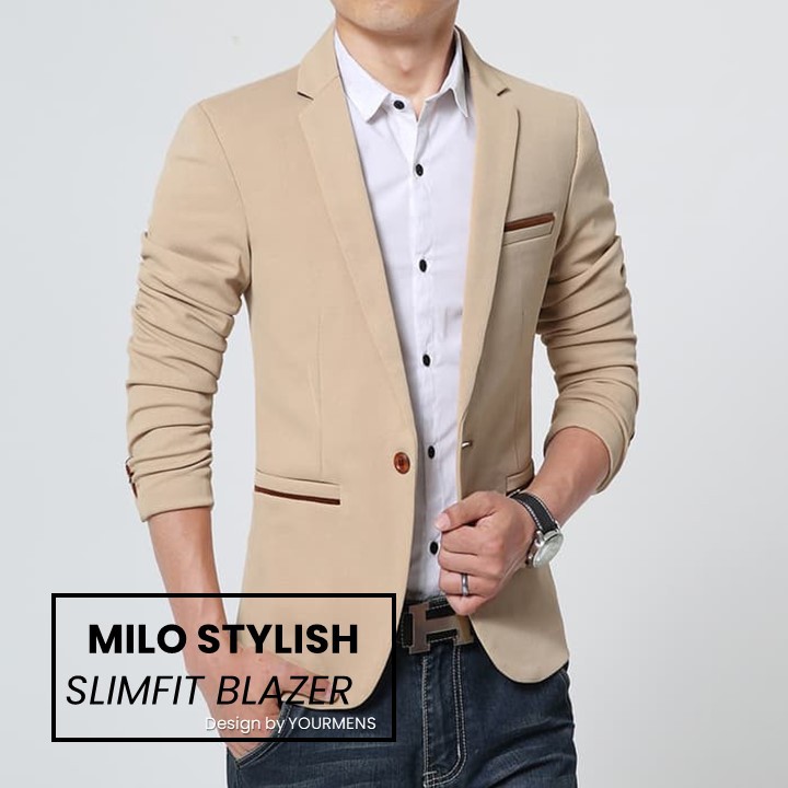 BLAZER MILO - JAS SEMI FORMAL SLIMFIT KOREA STYLE CASUAL TRENDY COKLAT MUDA