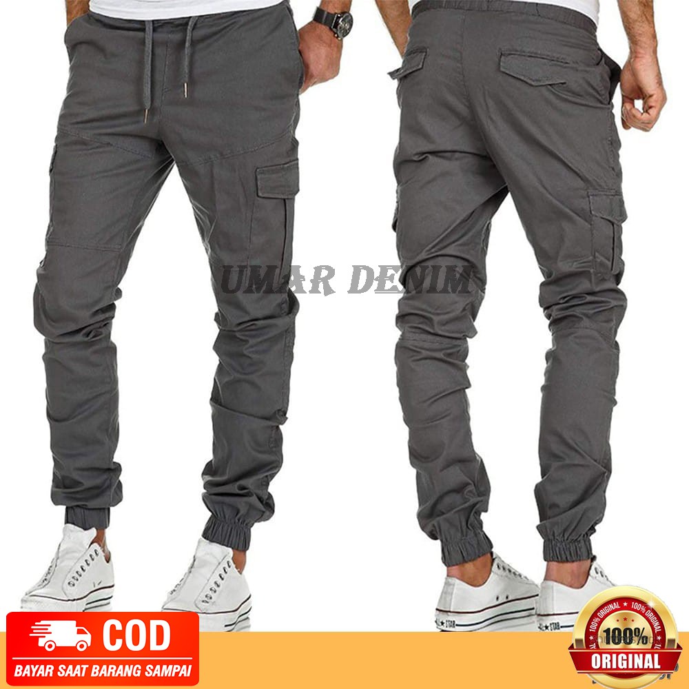 Celana Joger Cargo Karet Pinggang Pria Wanita Bahan Cattun Premium