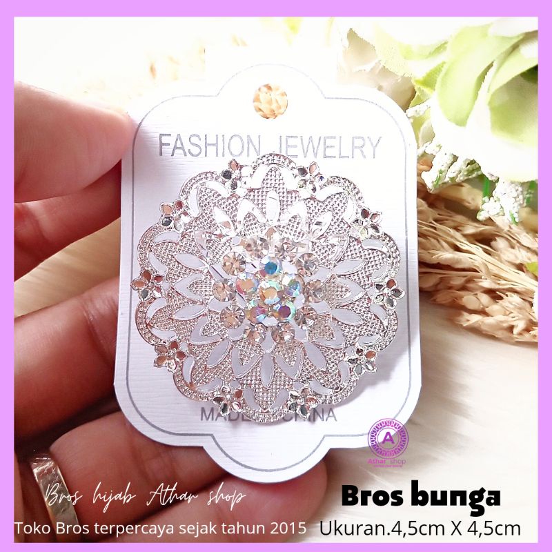Bros bunga permata diamond swaroski /fashion muslim/bros kebaya/bros kutubaru-Bunga 10 silver
