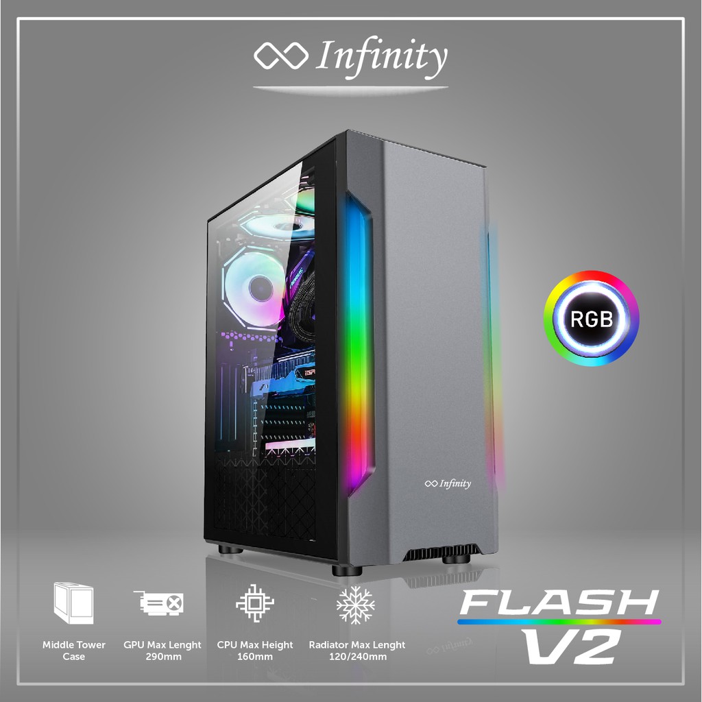 INFINITY FLASH V2 RGB FRONT ATX TEMPERED GAMING CASE CASING ENLIGHT