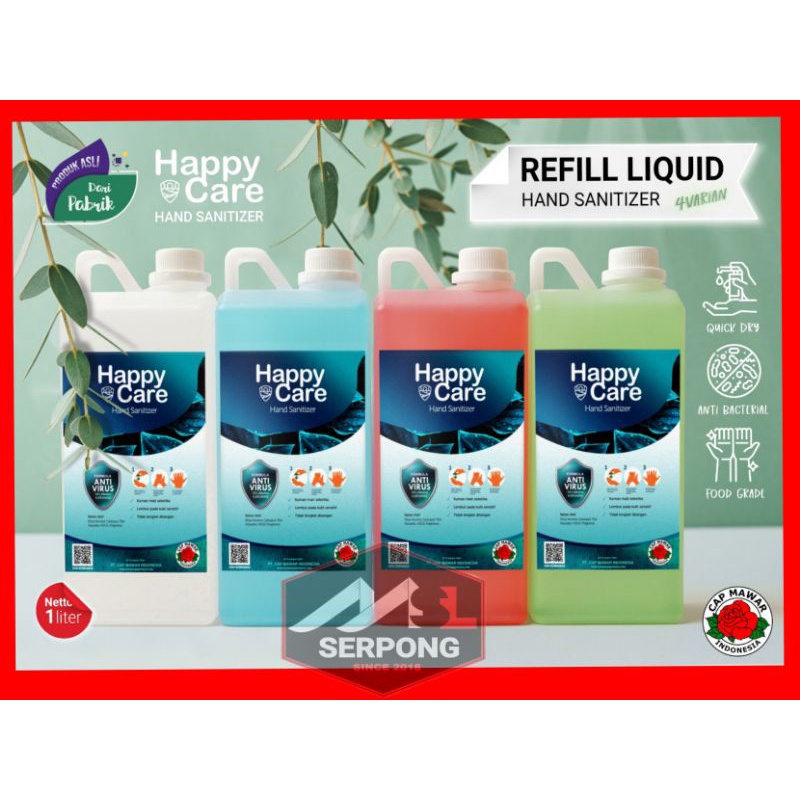 HAND SANITIZER CAIR 1 LITER IZIN KEMENKES RI HAPPY CARE / HAND SANITIZER LIQUID / HAND SANITIZER