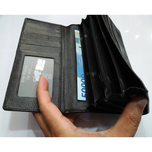 Dompet kipas BB 302 kulit asli lipat panjang