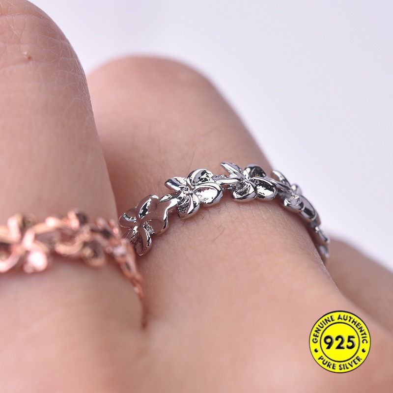 Cincin Sterling Silver 925 Lapis Emas 18k Desain Bunga Untuk Wanita