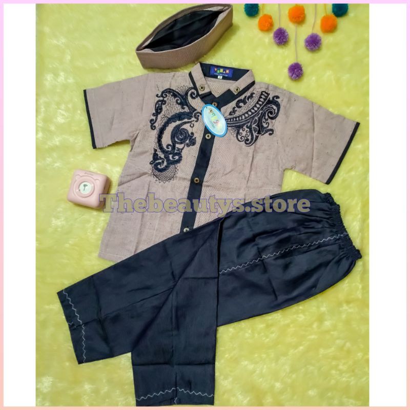 [S11075] SETELAN BAJU KOKO PENDEK ANAK BORDIR 3IN1 BY VIZAR - USIA 4-6 TAHUN
