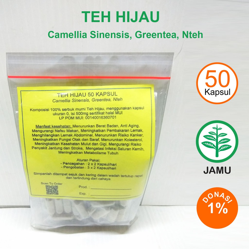 

TEH HIJAU KAPSUL Pelangsing Anti Aging Fungsi Otak Syaraf Kesehatan Jantung Mulut dan Gigi