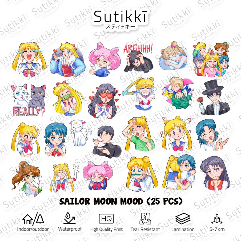 Sutikki | Sticker Pack Sailor Moon SailorMoon Stiker Anime Manga Vinyl Laptop Koper Sepeda Tumbler