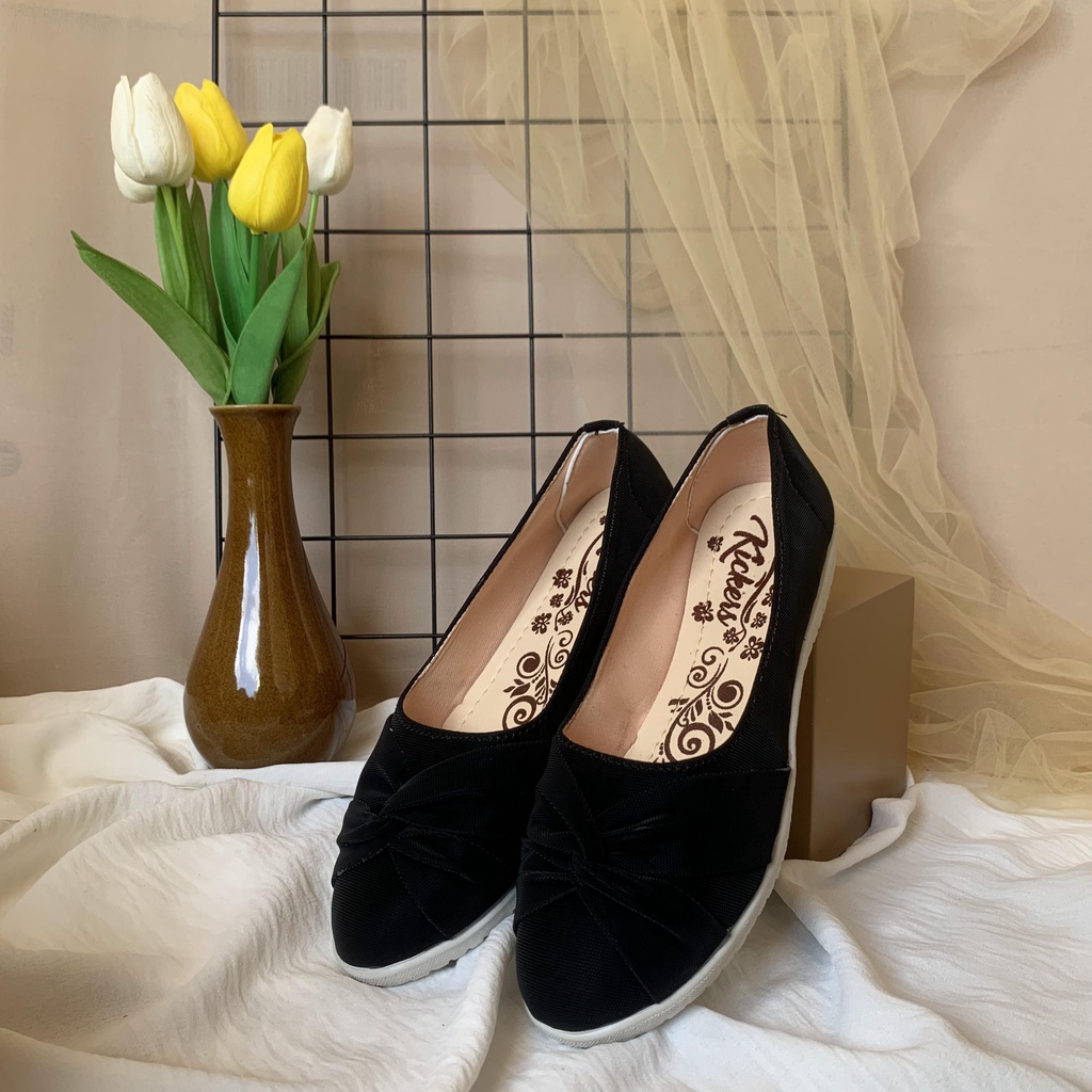 Flatshoes wanita hitam polos variasi kruwel bahan kanvas sepatu slip on kerja feminim korean style BL KRUWEL 6