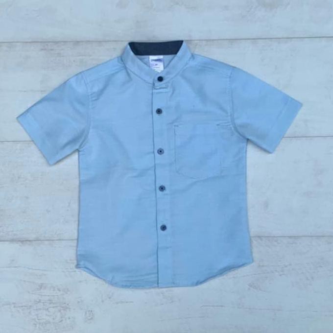 BAJU KEMEJA KOKO ANAK COWOK LENGAN PENDEK WARNA BIRU MUDA POLOS DISKON