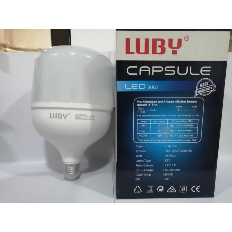 Bohlam Capsule Luby 45 Wat LED Lampu Cahaya Putih