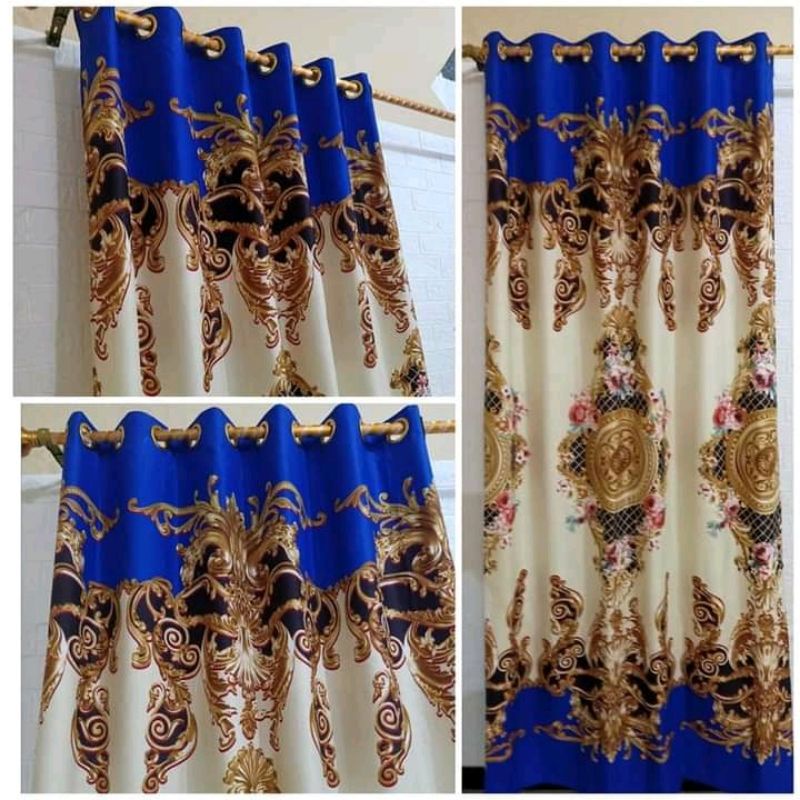 Horden/Gorden Smokering bisa pintu dan jendela motif sultan biru