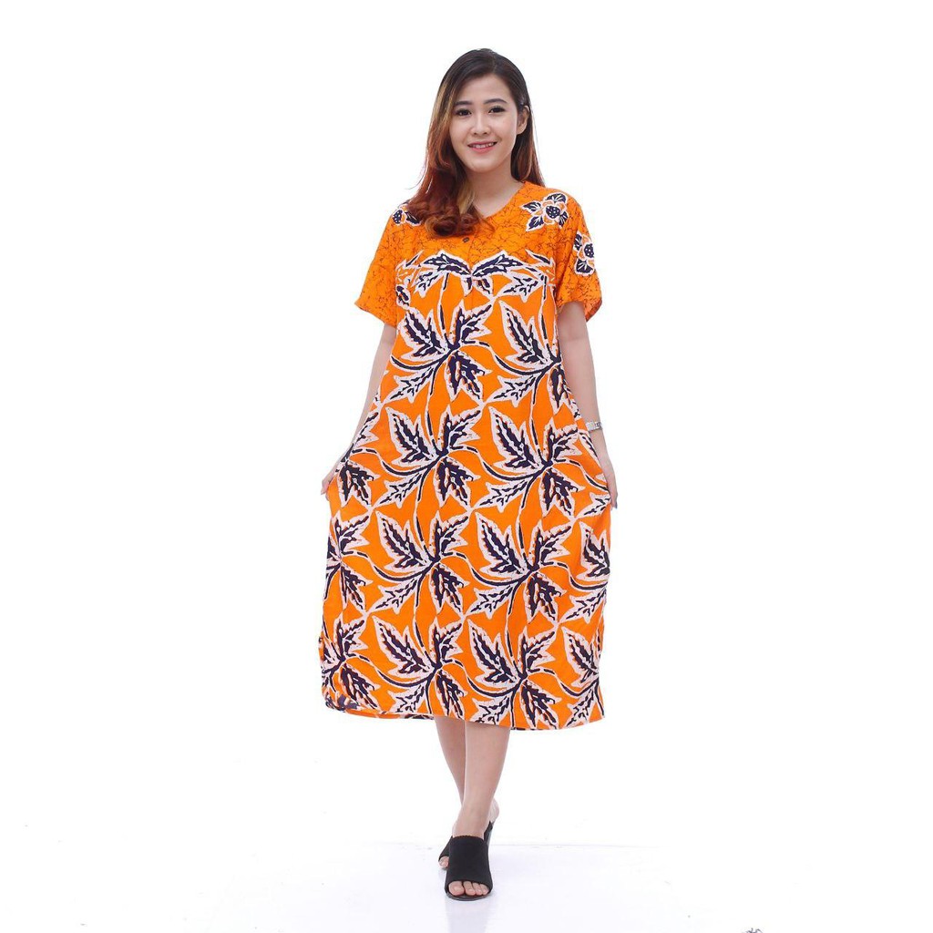 Daster Batik  Lengan pendek Motif Acak Campur  Leher 