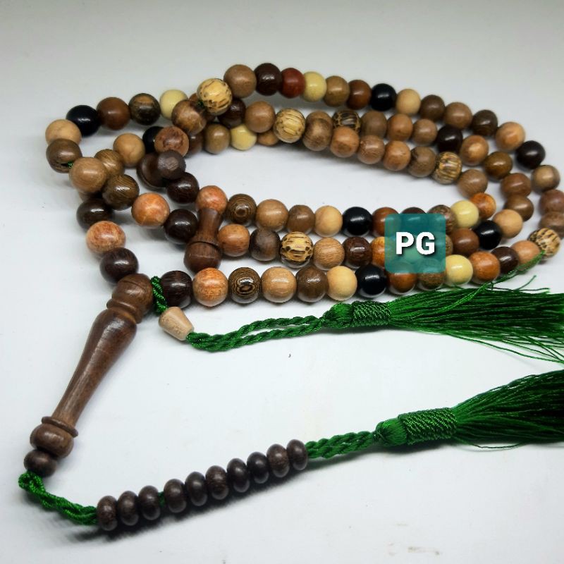 Tasbih Kayu Combinasi 17 Jenis Kayu 99butir 8mm Asli