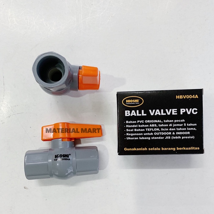 Ball Valve 1/2&quot; HIOSHI | Stop Kran 1/2 inch | Keran PVC 1/2 BAGUS ASLI | Material Mart