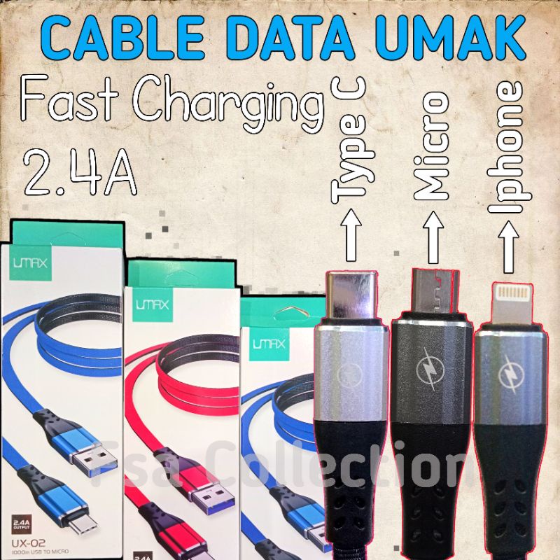 KABEL DATA /USB/ CABLE DATA UMAX UX-02 Quick Micro/Type C/IphoneCharging GOOD QUALITY!